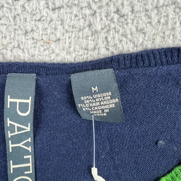 Payton Colorblock Navy Blue Green Viscose Blend Sweater Side Slits Size Medium - Picture 3 of 7